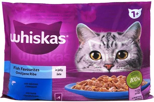 Пауч за котки WHISKAS 1+ Fish Favorites 4x85 гр.