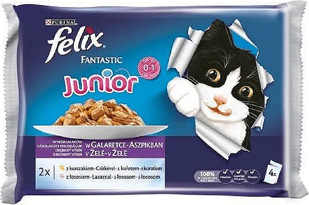 Пауч за котки FELIX Junior с пиле 4x85 г