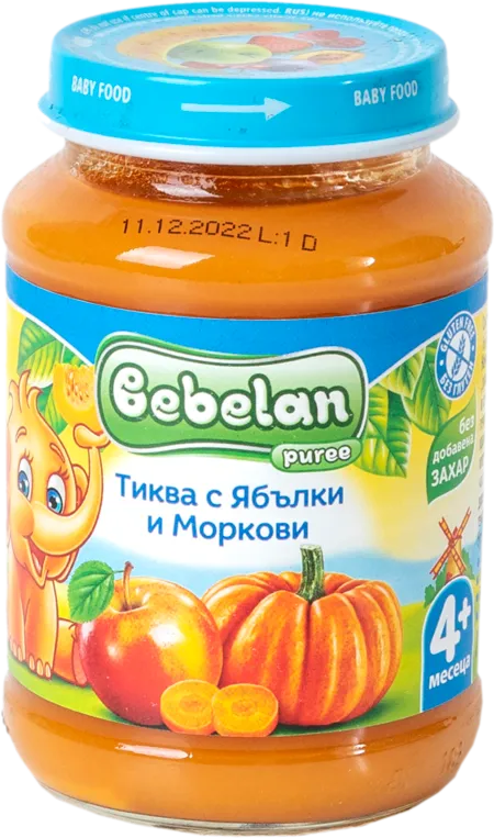 Пюре BEBELAN тиква, ябълки, моркови 4+ месеца 190 г