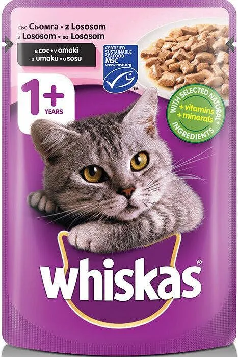 Пауч за котки WHISKAS сьомга 85 гр.