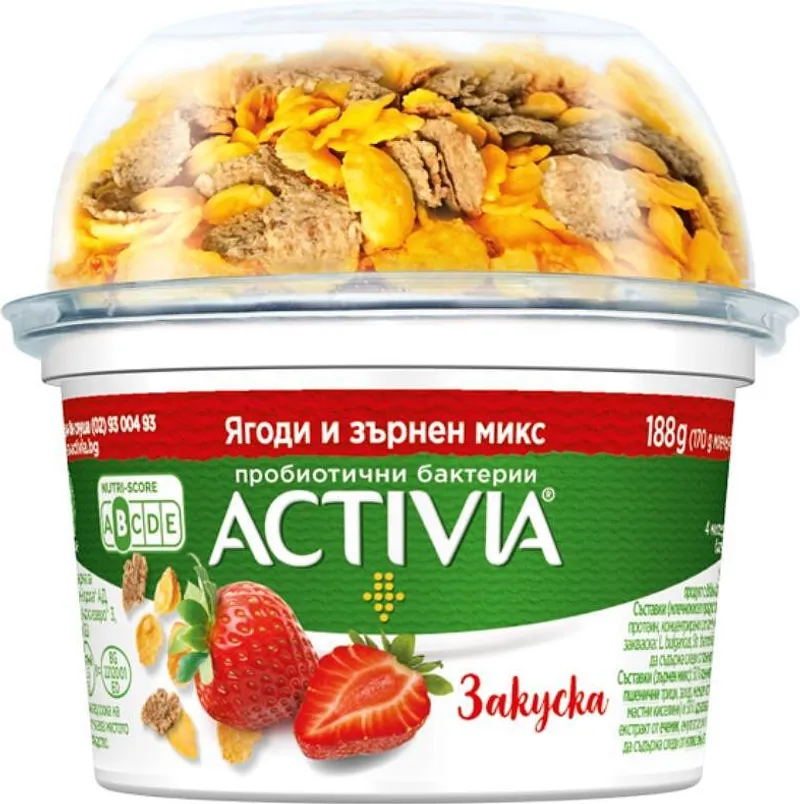 Activia закуска ягоди и зърнен микс, 198 г