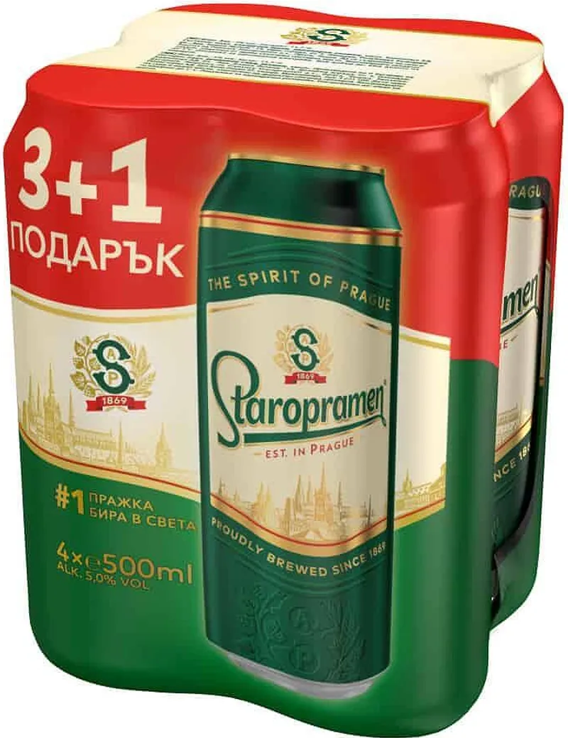 Бира STAROPRAMEN кен 500 мл 3+1 бр.