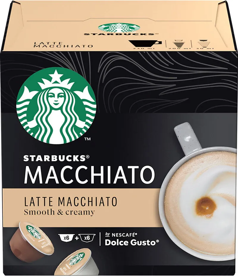 STARBUCKS Latte Macchiato от NESCAFÉ® DOLCE GUSTO, кафе капсули, кутия 12 капсули/6 напитки, 129g