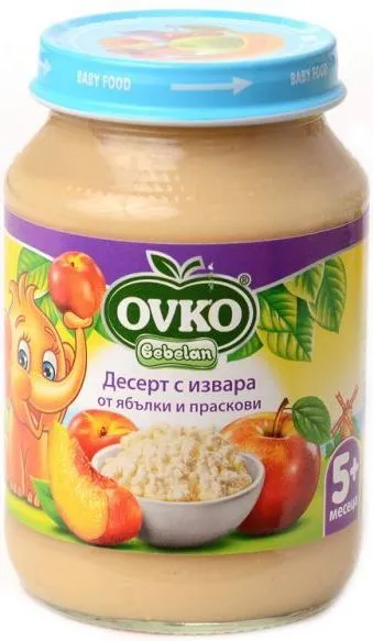Пюре OVKO йогурт, праскови, ябълки 5+месеца 190 г