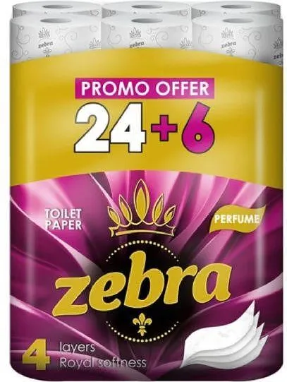 Тоалетна хартия ZEBRA Perfume 4 пл. 100% цел. 30 бр.